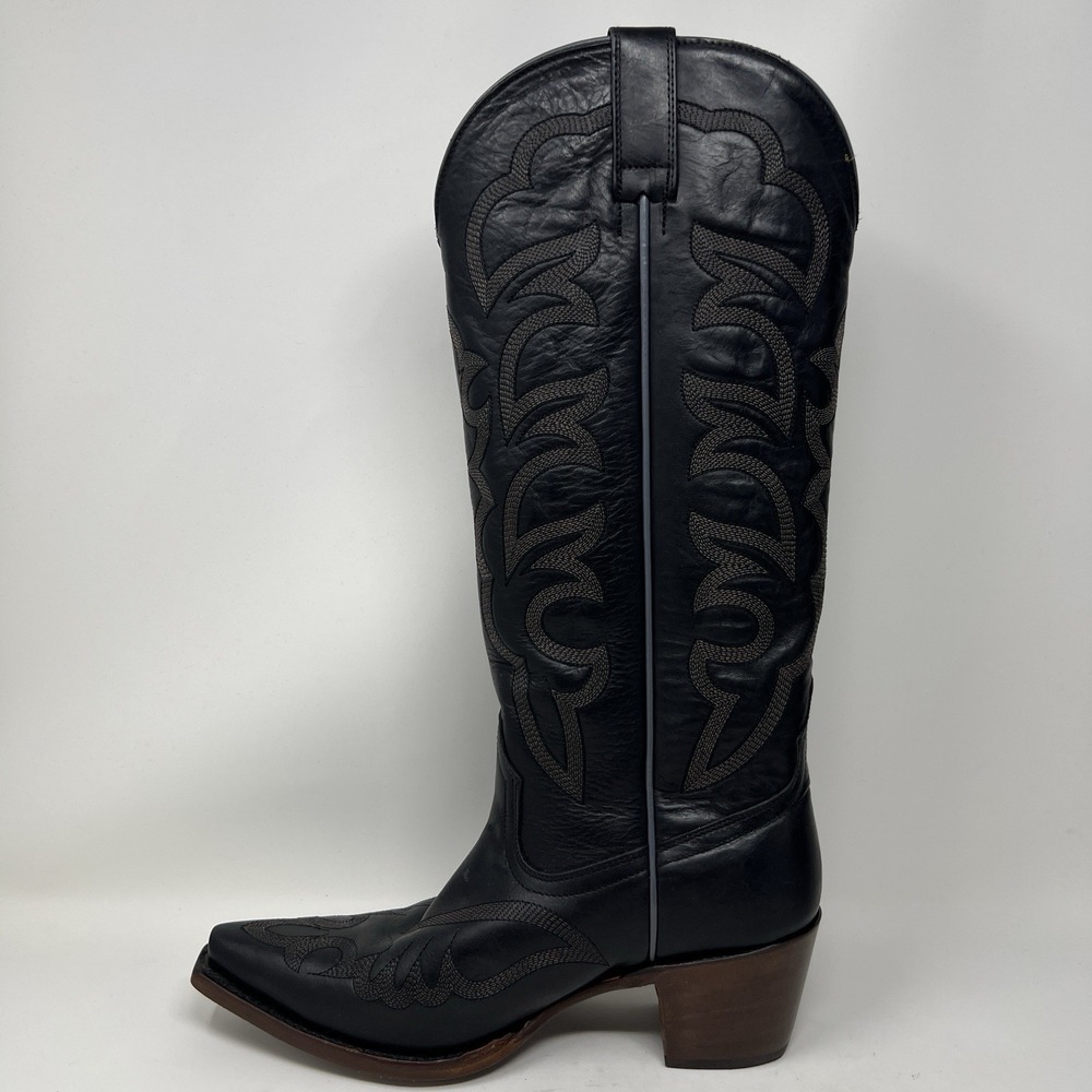 SHAYANNE High Desert Tall Western Boots Women's Size 8 Black Leather Snip Toe - Picture 8 of 12